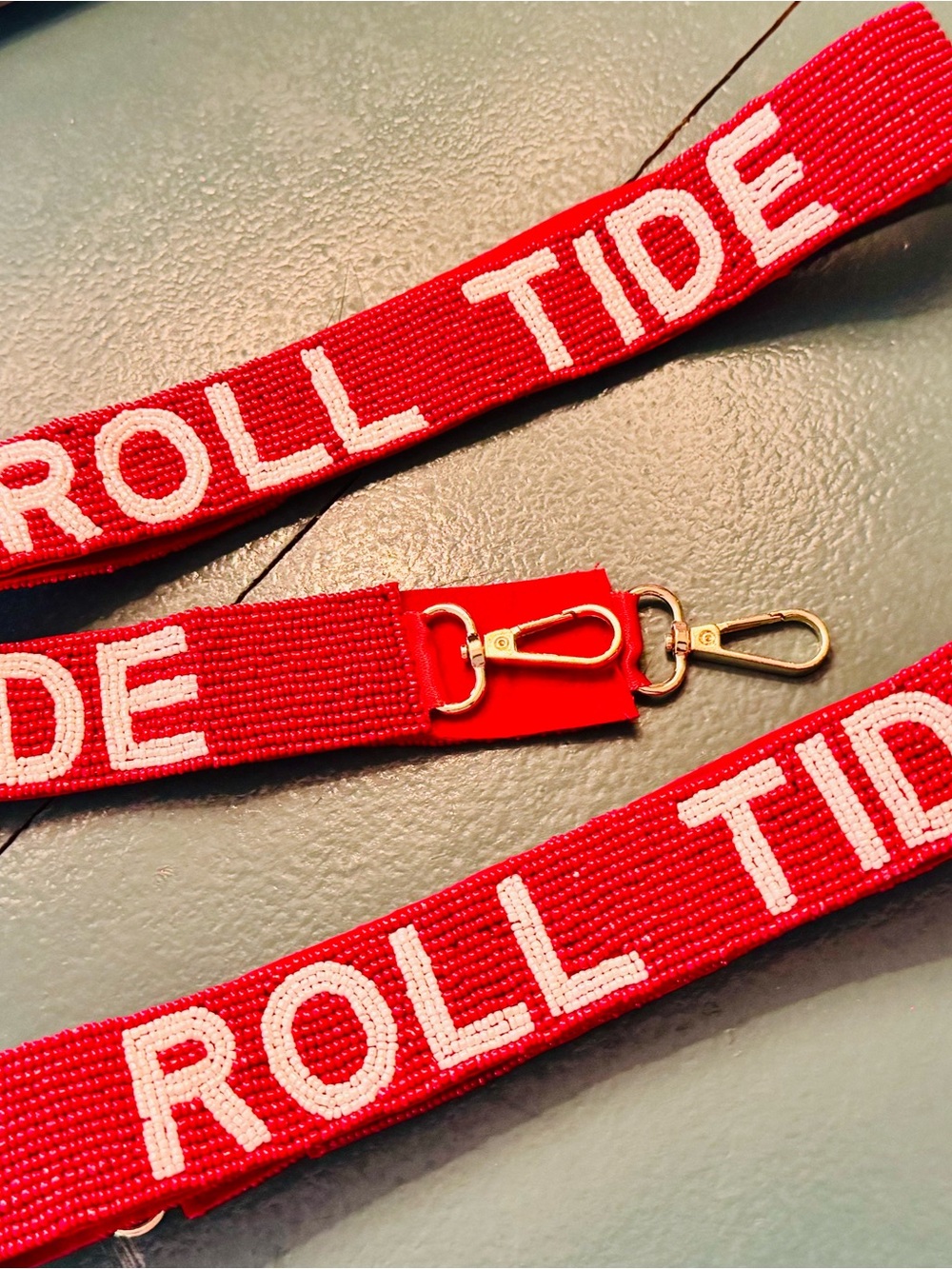 Red 'Roll Tide' Phone Lanyard with Metal Clips